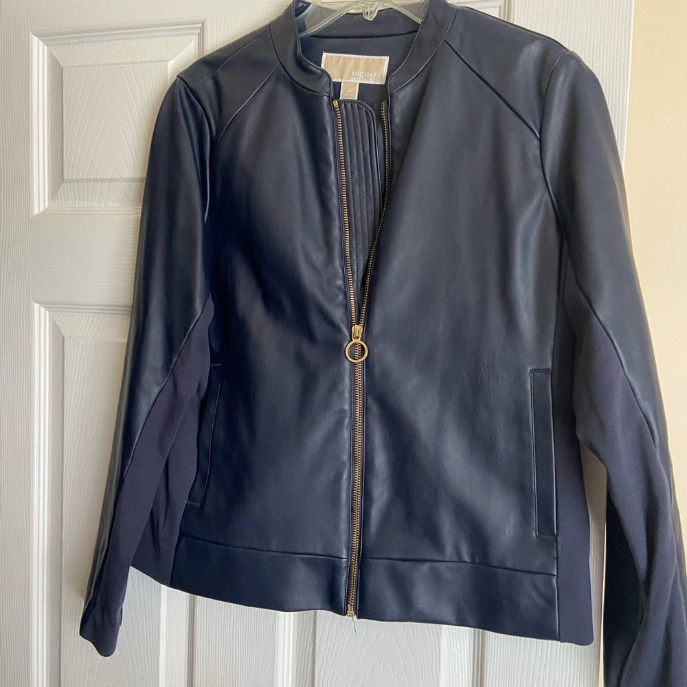 Michael Kors Dark Blue Faux Leather Jacket